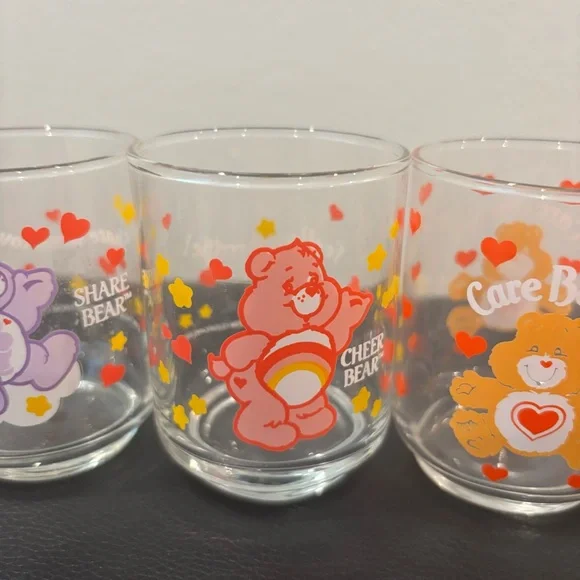 Vintage Care Bears Colorful Glass Set Share Bear Cheer Bear Good Luck Bear - Picture 4 of 8